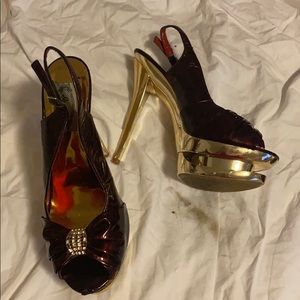 Gold and burgundy heels size 10